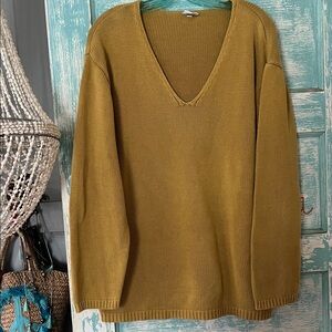 CP Shades Sausalito 100% cotton mustard yellow modern color V-Neck Sweater Large